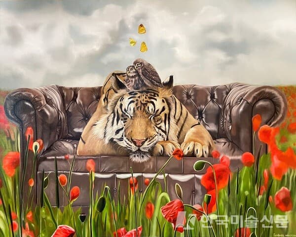 남지형 작가 작품(symbiosis 91.0x72.0cm oil on canvas & mixed media 2021)