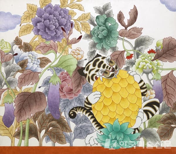 이경숙, 너랑나랑은, 장지에 채색, 160x70cm, 2021(사진=레지나 갤러리)