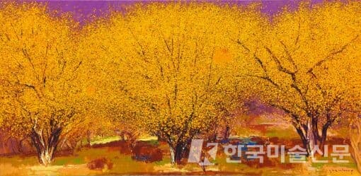 류재웅, 산수유, 160x80cm, Oil on canvas, 2017.