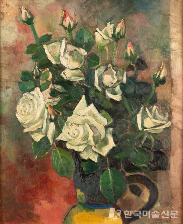 장미 있는 정물_1940Oil on Wooden panell_45x37cm이인성