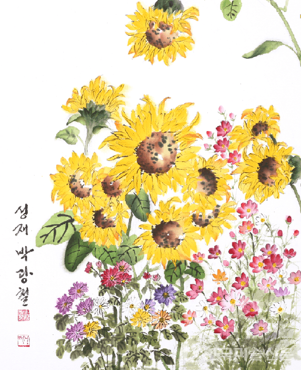 해바라기60x70cm 화선지에 수묵담채, 한국화 물감 2021