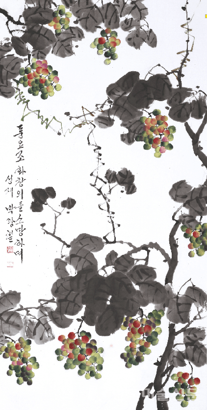 청포도70x140cm 화선지에 수묵담채, 한국화 물감 2021