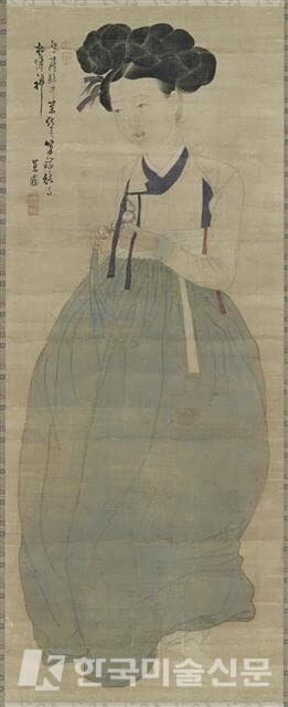 신윤복의 &lsquo;미인도&rsquo; 일부(사진)와 천경자의 &lsquo;탱고가 흐르는 황혼&rsquo;은 시대에 따른 변화된 여성상을 대조적으로 보여 준다. (출처 = 국립현대미술관 제공)