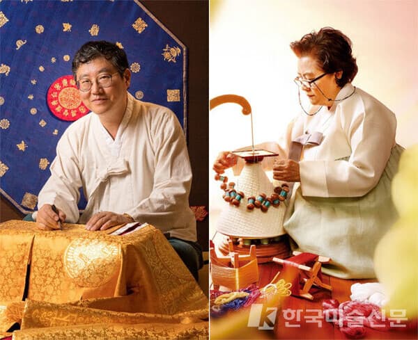 지난달 진행된 금박장 김기호 장인의 라이브 커머스에는 12만8000여 명이 동시 접속했다(왼쪽 사진). 이달 19일에는 매듭장 김혜순 장인이 라이브 커머스에 나선다.(출처 = 한국문화재재단 )