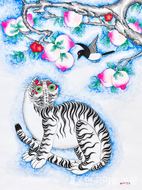 ▲&nbsp;남정예, 은밀한 대화79 x 59cm,&nbsp;한지에 채색, 2021