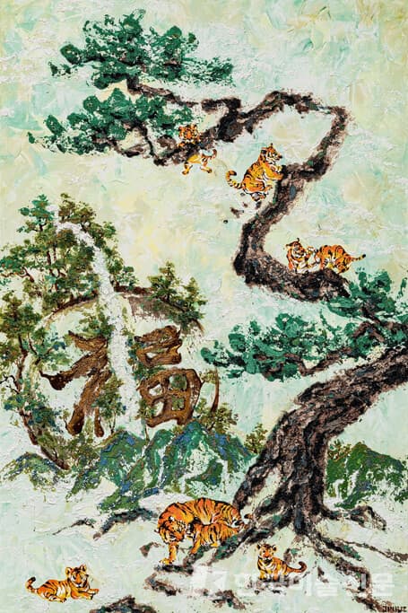 ▲&nbsp;이진이, 그들이 사는 세상Mixed media on canvas, 90.9 x 60.6cm, 2022