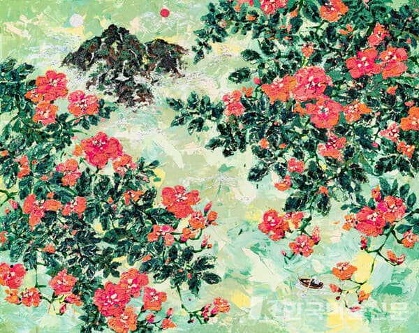 ▲&nbsp;이진이, For Persephone_in paradiseMixed Media on Canvas, 90.9 x 72.7cm, 2022&nbsp;