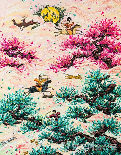 ▲&nbsp;이진이, 별나무 행진곡Mixed Media on Canvas, 116.8 x 91.0cm, 2022