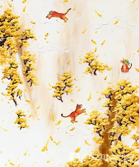 ▲&nbsp;이진이, 아기 호랑이 산수화Mixed Media on Canvas, 72.7 x 60.6cm, 2022
