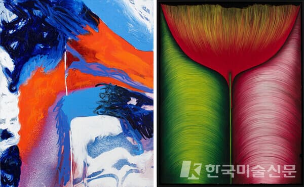 도나 후앙카, 'AREOLA WATER' 2022(좌)/ 레베카 애크로이드, 'Bearer of many' 2022(우)[사진=페레스 프로젝트, 키아프 서울]