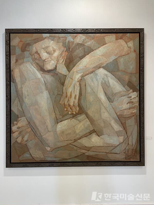 온기, 140x140cm, 캔버스에 유채, 나무에 조각, 2022