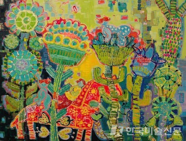 꿈의 강-꿈을 꾸는 아이.캔버스에 유채, 아크릴91x117cm (50호), 2018