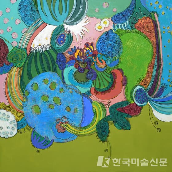 ▲&nbsp;심영신, 상상정원60 x 60cm, Acrylic on Canvas, 2021 (사진=갤러리 아리아)
