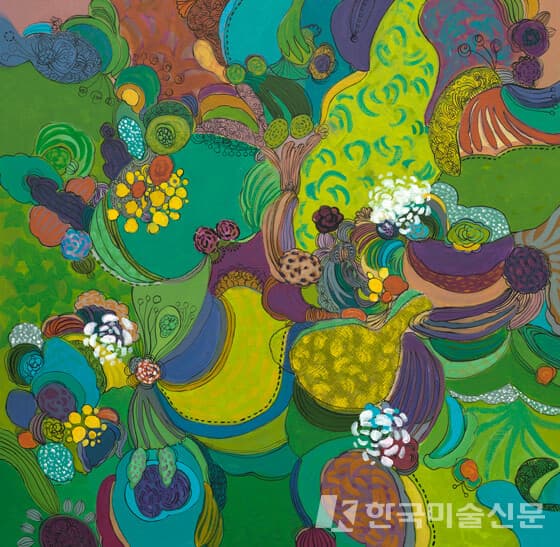 ▲&nbsp;심영신, 상상정원60 x 60cm, Acrylic on Canvas, 2021