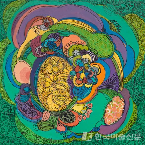 ▲&nbsp;심영신, 초록을 따라서22 x 22cm, Acrylic on Canvas, 2021