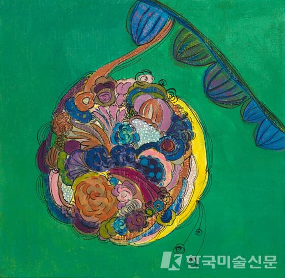 ▲&nbsp;심영신, 초록을 따라서27.4 x 27.4cm, Mixed Media on Canvas, 2021