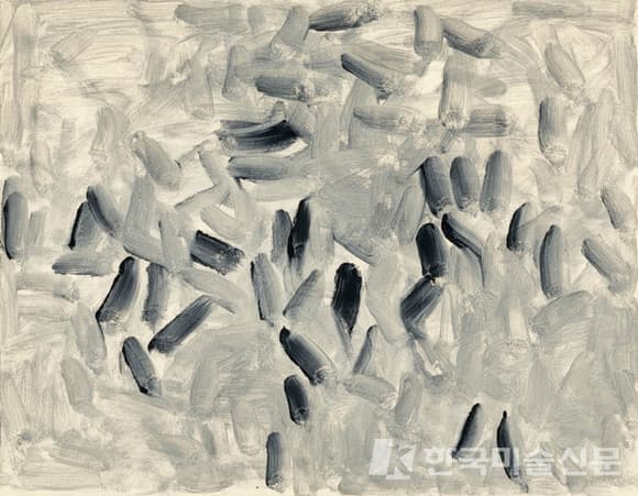 이우환, &lsquo;바람과 함께&rsquo;. 캔버스에 풀, 안료, 91 x 116.8cm. 1990. 사진 = 케이옥션