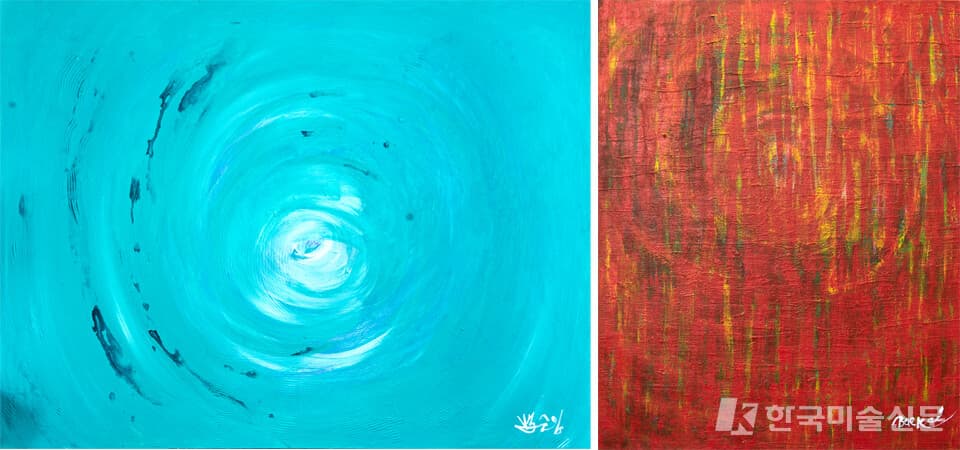 백순임화백_ 좌)&nbsp;명상화 빛을 품다. (116.8x91.0 Mixed materrial on canvas 2022 )우)명상화 빛을 품다. (90.9x72.7 Mixed materrial on canvas 2022 )