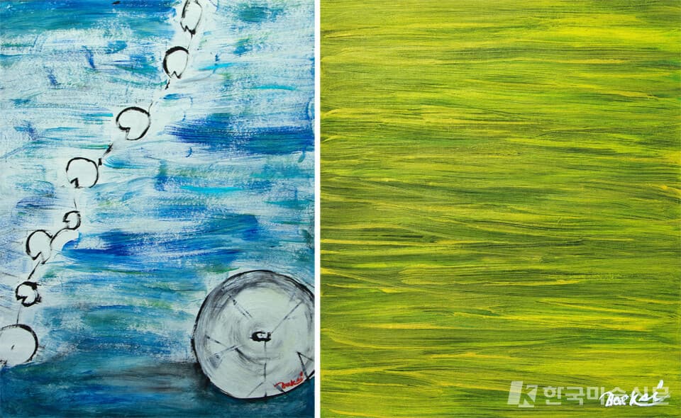 백순임 화백_ 좌)명상화 연(72.7x60.6 Mixed materrial on Board)우)명상화 빛을 품다. (53.0x45.5 Mixed materrial on canvas 2022 )