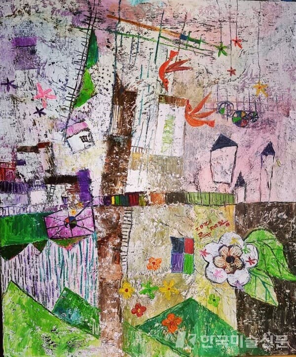 캔버스에 유채, 혼합 재료45x38cm (8호), 2021