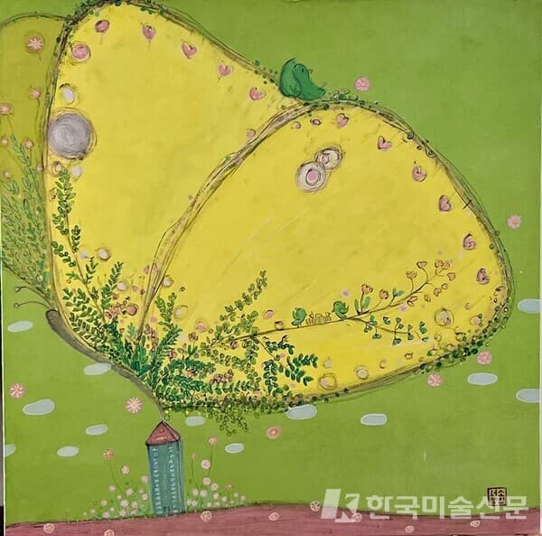 나비가 날았습니다.&nbsp;장지에 먹, 채색53x53cm (15호), 2022