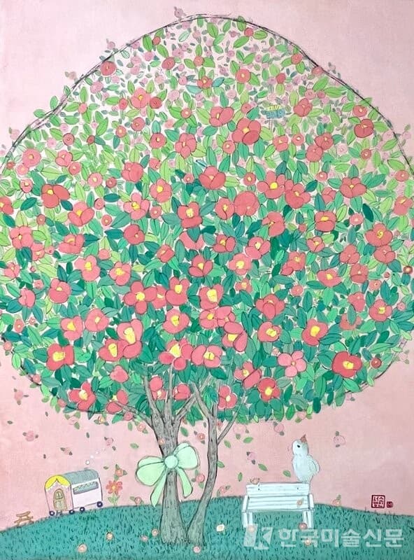 우리들의 행복한 시간&nbsp;장지에 먹, 채색90x60cm (30호), 2022