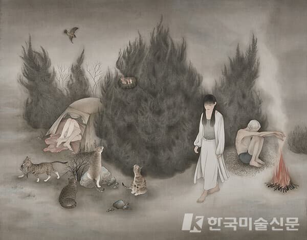 ▲ 고현지, 보이지 않는 흐름, 2020Indian Ink on Silk, 116 x 150cm&nbsp;호반문화재단