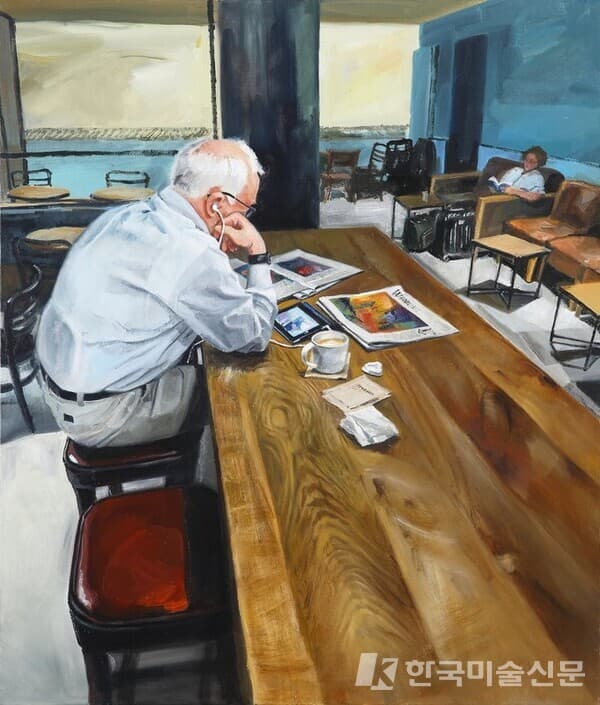 뒤셀도르프역 스타벅스_Starbucks at D&uuml;sseldorf Hbf&nbsp;캔버스에 유채53x46cm (10호), 2021 (사진=작가 SNS)
