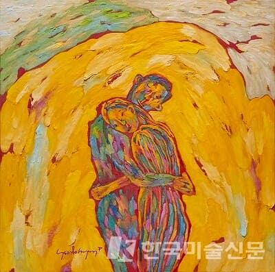 Better Together I120x120cm 캔버스에 석채,과슈,혼합재료 2022