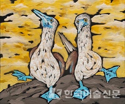 Blue footed Booby IV45.5x53cm 캔버스에 석채,과슈,혼합재료 2022