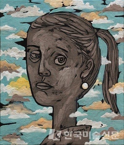진주 귀걸이를 한 소녀53x45.5cm 캔버스에 석채,과슈,혼합재료 2022