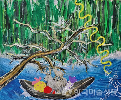 딸기사냥2 Strawberry Hunting 2윤정원 Jeongwon Yoon, 딸기사냥2 Strawberry Hunting 2, 2022, Acrylic on canvas, 60.6 x 72.7cm