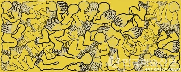 최세경, Relationship-outside(yellow), Acrylic paint on canvas panel, 40&times;100cm, 2022​