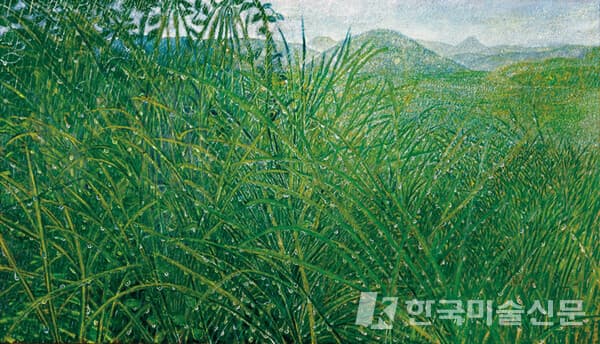 ▲ 임동식, 봉암에서 바라본 전월산, 당산, 원수산 풍경Oil on Canvas, 112 x 194cm, 2022