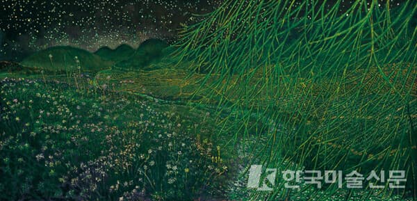 ▲&nbsp;임동식, 풀꽃 별빛이 보이는 방축리Oil on Canvas, 112 x 232cm, 2022