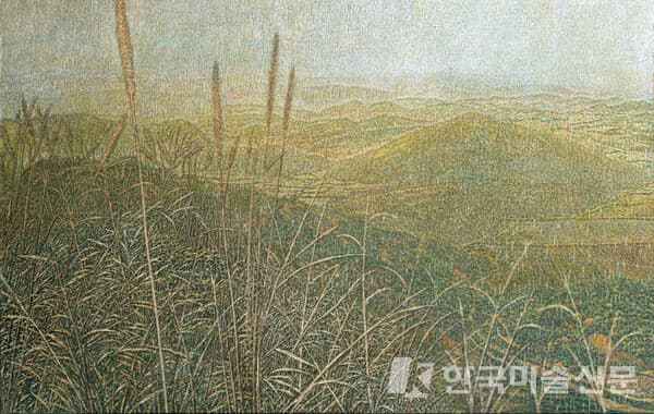 ▲ 임동식, 원수산에서 바라본 충남 연기군 남면 방축리Oil on Canvas, 90.5 x 116.5cm, 2010, 2012, 2018, 대전 DTC갤러리 소장