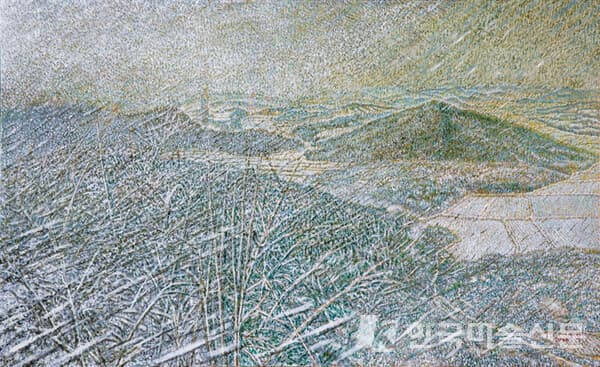 ▲&nbsp;임동식,&nbsp;원수산에서 바라본 연기군 남면 방축리 - 겨울Oil on Canvas, 81 x 131cm, 2022