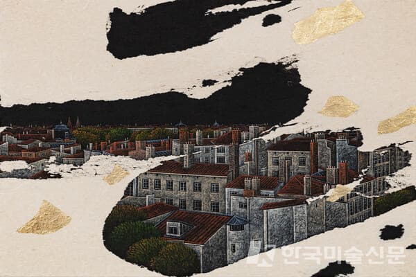 A little talk-Lyon30x30cm, Chinese ink, acrylic and gold leaf on Korean paper, 2022