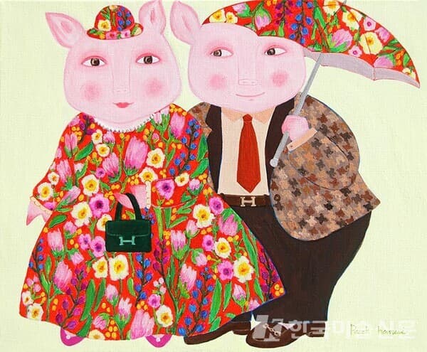 Rich Couple38.2x45.5cm, Acrylic on canvas, 2022