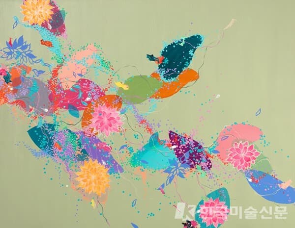 The arrival of spring(다시, 봄)제이미리,The arrival of spring(다시, 봄), 2020, 91X116.8cm, acrylic, tissue paper, ink on canvas