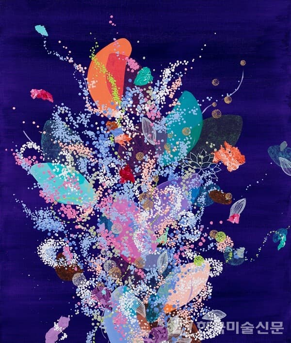 Spring is just around the corner, 봄이 오는 소리제이미리, Spring is just around the corner, 봄이 오는 소리, Acrylic, tissue paper, ink on canvas, 72.7X60.6, 2021
