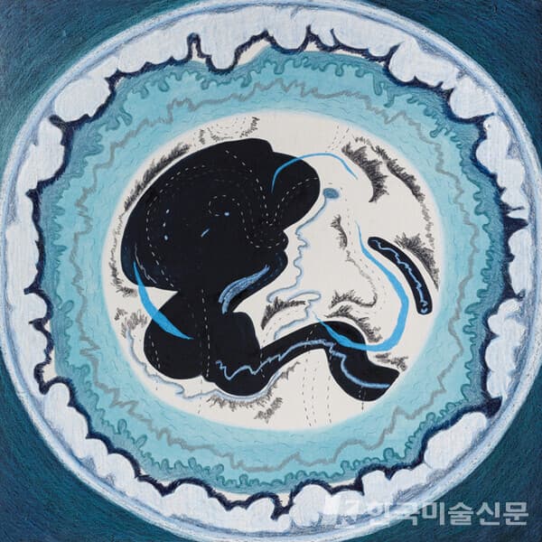 땅과 하늘과 물의 시간 Time of Earth, Sky and Water장지에 혼합재료 (mixed media on Korean paper), 70&times;70cm, 2022