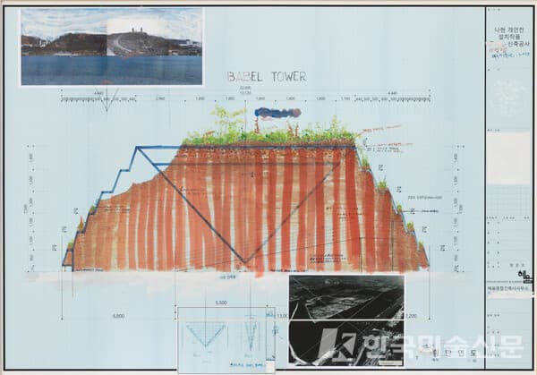 횡단면도2018, Mixed media on paper, 84 x 119 cm
