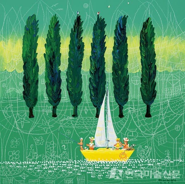 바람의 기억 &ndash; 루체른 호수의 여름 Memories of the Wind - Summer at Lake LucerneOil pastel and acrylic on canvas, 31.8x31.8cm, 2022 (사진=한국화랑협회)
