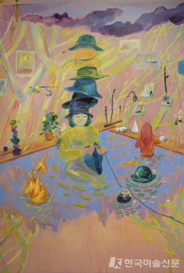 모자를 뜨는 여자Acrylic on canvas 194x130cm 2023