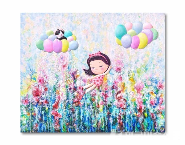 Blooming flower 365.1&times;53cm, Mixed media on canvas, 2023