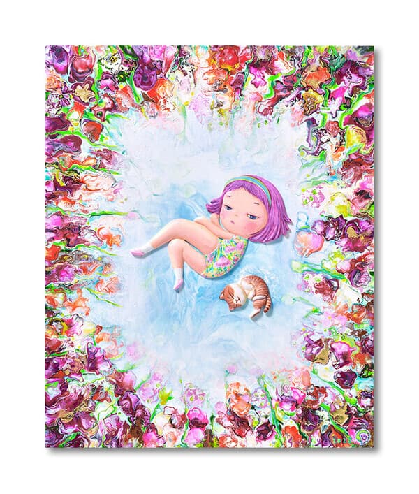 Blooming flower 160.6&times;72.7cm, Mixed media on canvas, 2023