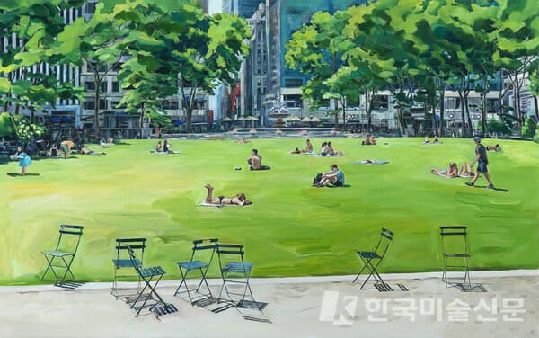 브라이언트 파크의 소리와 바람 The Sound and Wind of Bryant Park72.7x116.8cm, 캔버스에 유채(oil on canvas), 2022