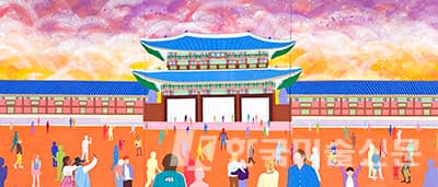 KR+Gyeongbokgung Heungnyemun&nbsp;145.5x112.1cm(3ea), 장지에 분채, 2023