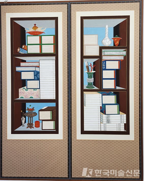 책가도&nbsp;120x51cm_순지에 분채_2015